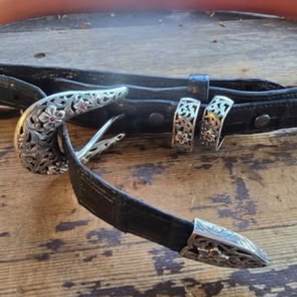 Black Leather Belt with Silver Buckle